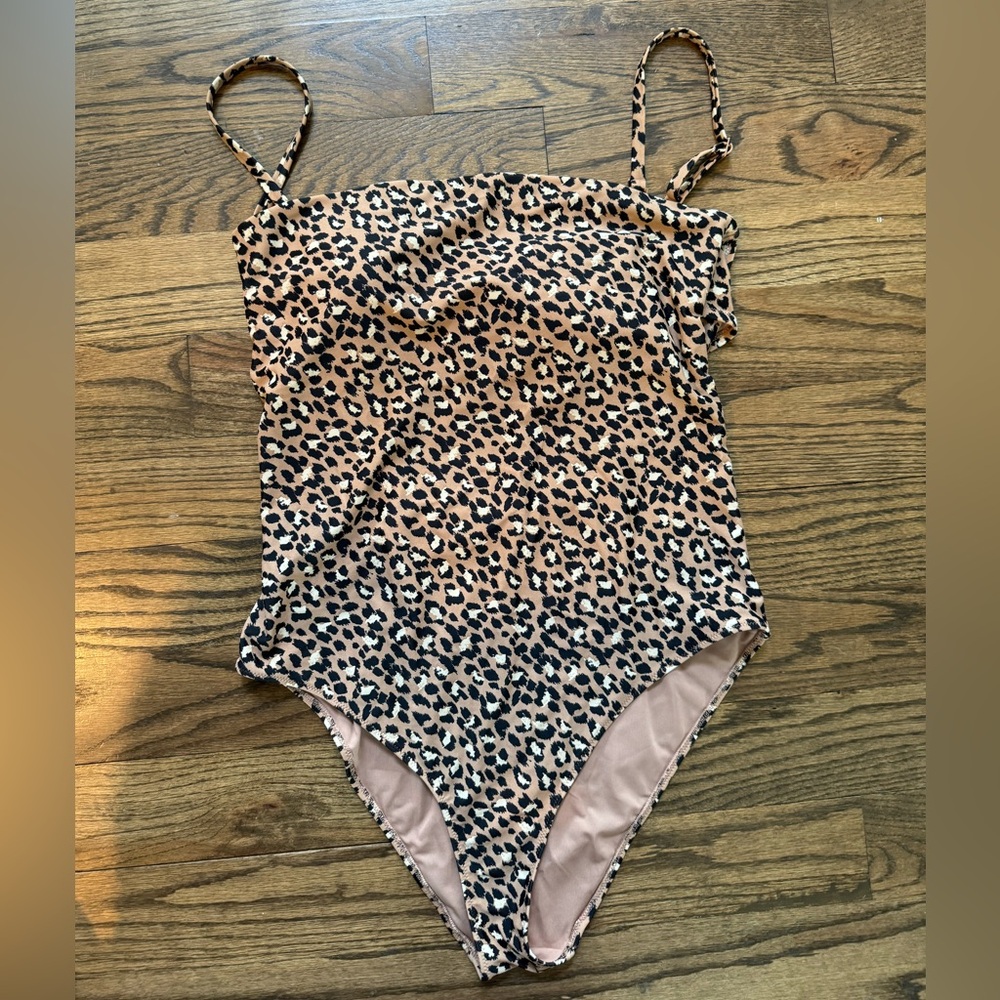 Aerie leopard one-piece cheeky strapless bathing suit, XL